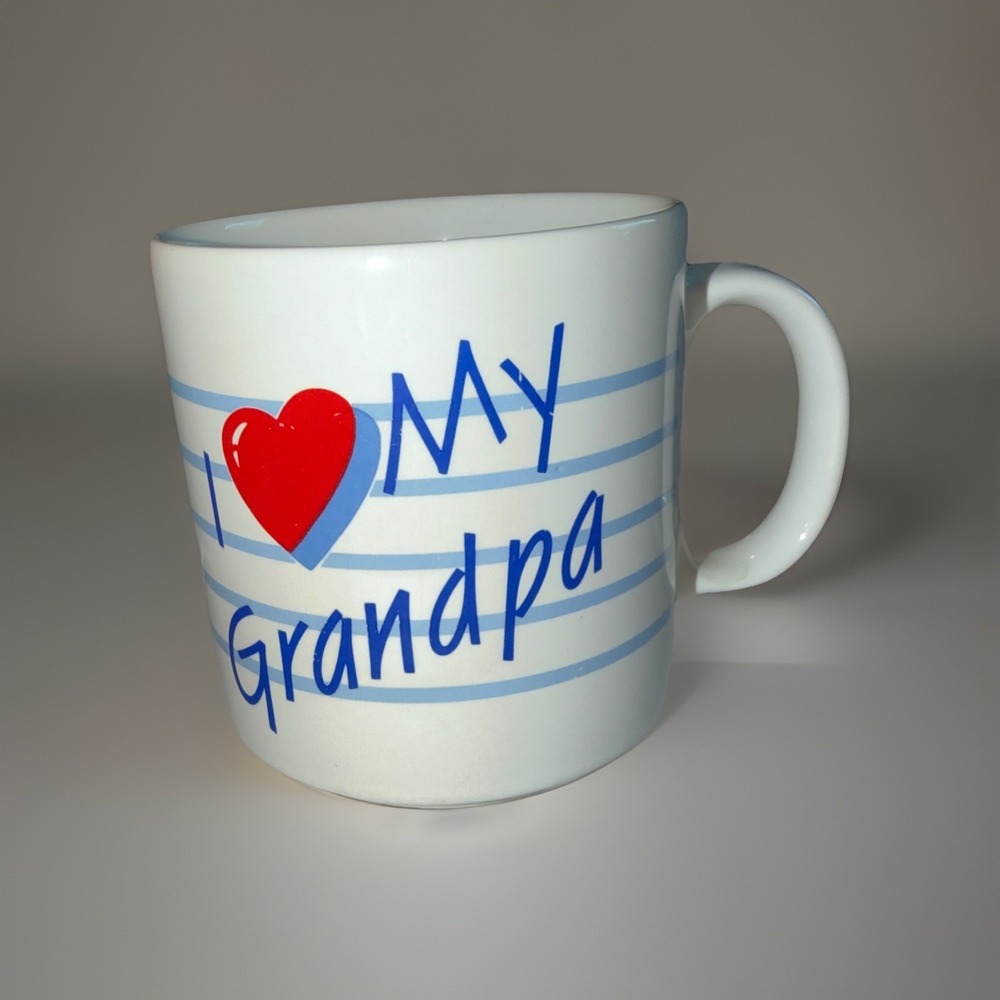 Vtg 90s Coffee Mug I Love My Grandpa Russ Blue White
